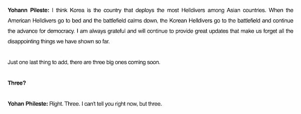 Johan Pilestedt announces three big additions to Helldivers 2.